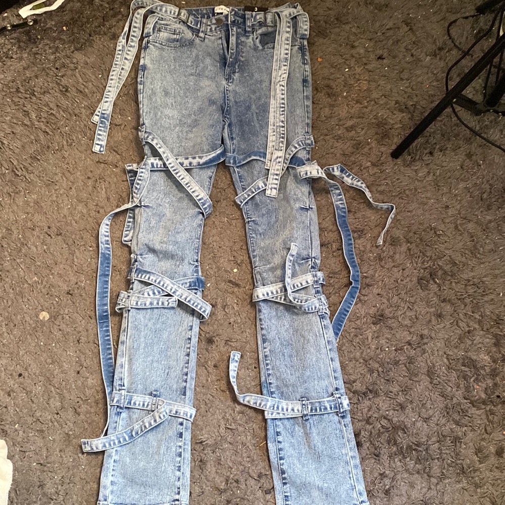 Strapped in stretch slim straight leg jeans